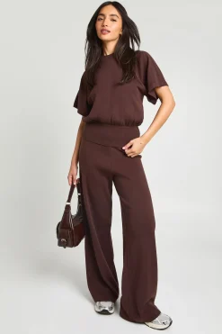 Ensemble Coordonné Haut En Maille Oversized À Taille Froncée Et Pantalon Large