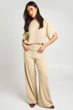 Ensemble Coordonné Haut En Maille Oversize À Taille Froncée Et Pantalon Large