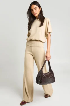 Ensemble Coordonné Haut En Maille Oversize À Taille Froncée Et Pantalon Large