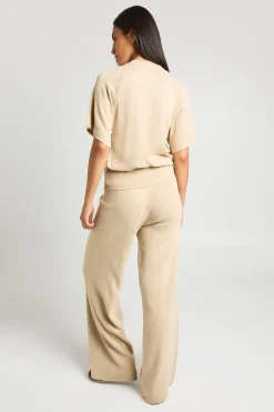 Ensemble Coordonné Haut En Maille Oversize À Taille Froncée Et Pantalon Large