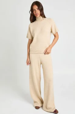 Ensemble Coordonné Haut En Maille Col Montant Et Pantalon Large