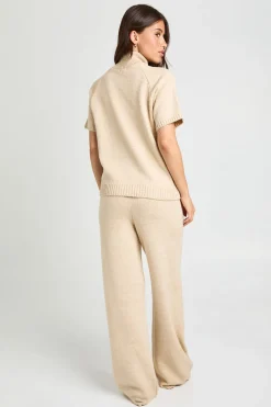 Ensemble Coordonné Haut En Maille Col Montant Et Pantalon Large