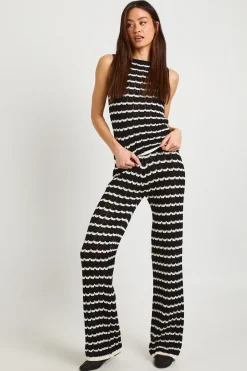 boohoo Ensemble Coordonné Haut En Tricot À Rayures Crochet Et Pantalon Large Tall<Femme Pulls Et Gilets|Toutes Les Mailles