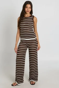 boohoo Ensemble Coordonné Haut En Tricot À Rayures Crochet Et Pantalon Large<Femme Tenues De Plage|Pulls Et Gilets