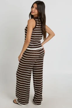 boohoo Ensemble Coordonné Haut En Tricot À Rayures Crochet Et Pantalon Large<Femme Tenues De Plage|Pulls Et Gilets