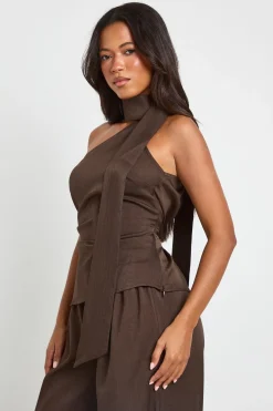 Ensemble Coordonné Haut Foulard En Crêpe Et Pantalon Large