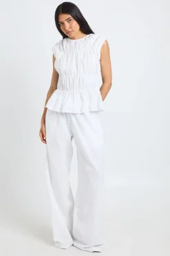Ensemble Coordonné Haut Froncé Et Pantalon Large Aspect Lin Tall