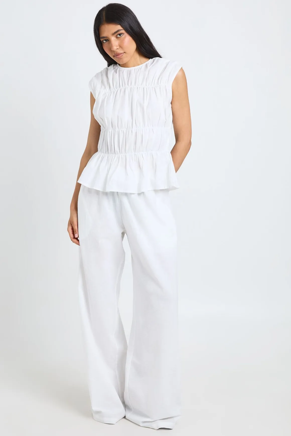 Ensemble Coordonné Haut Froncé Et Pantalon Large Aspect Lin Tall