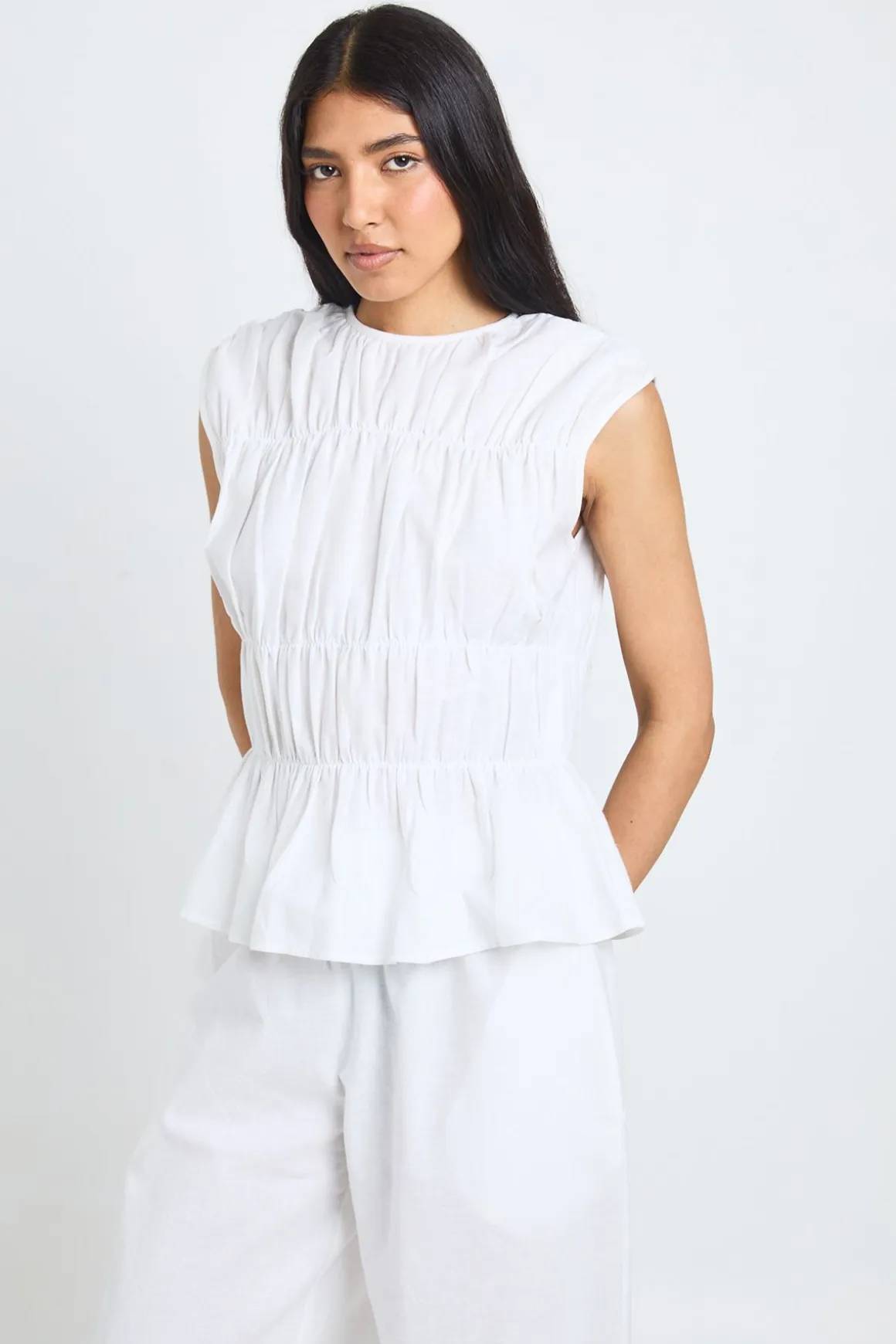 Ensemble Coordonné Haut Froncé Et Pantalon Large Aspect Lin Tall