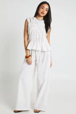 Ensemble Coordonné Haut Froncé Et Pantalon Large Effet Lin