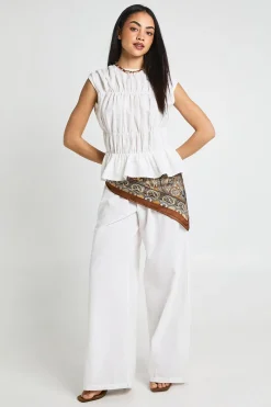 Ensemble Coordonné Haut Froncé Et Pantalon Large Effet Lin