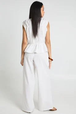 Ensemble Coordonné Haut Froncé Et Pantalon Large Effet Lin