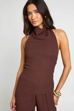 Ensemble Coordonné Haut Long Col Montant Et Pantalon En Tissu Froissé
