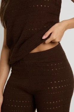 Ensemble Coordonné Haut Long Et Pantalon En Maille Crochet