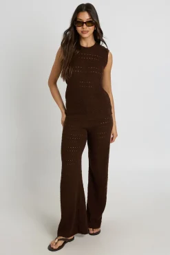 Ensemble Coordonné Haut Long Et Pantalon En Maille Crochet
