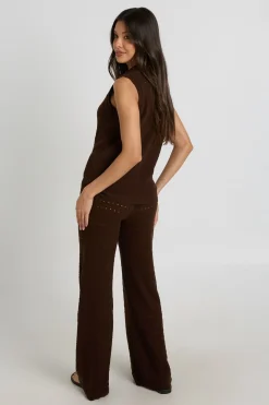 Ensemble Coordonné Haut Long Et Pantalon En Maille Crochet