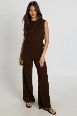 Ensemble Coordonné Haut Long Et Pantalon En Maille Crochet
