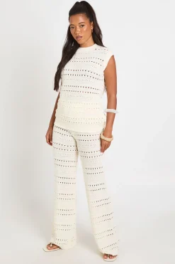 boohoo Ensemble Coordonné Haut Long Et Pantalon En Maille Crochet<Femme Tenues De Plage|Pulls Et Gilets