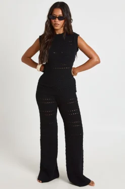 boohoo Ensemble Coordonné Haut Long Et Pantalon En Crochet Tricoté<Femme Tenues De Plage|Pulls Et Gilets