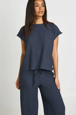 Ensemble Coordonné Haut À Manches Courtes Plissé Et Pantalon Large