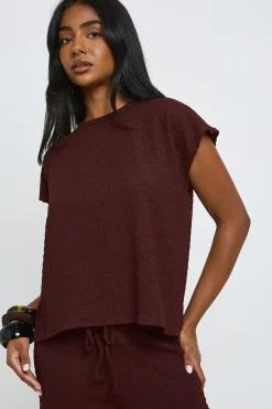 Ensemble Coordonné Haut À Manches Courtes Et Pantalon Large En Tissu Froissé