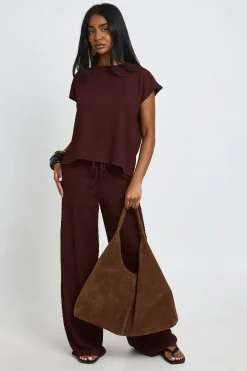 Ensemble Coordonné Haut À Manches Courtes Et Pantalon Large En Tissu Froissé