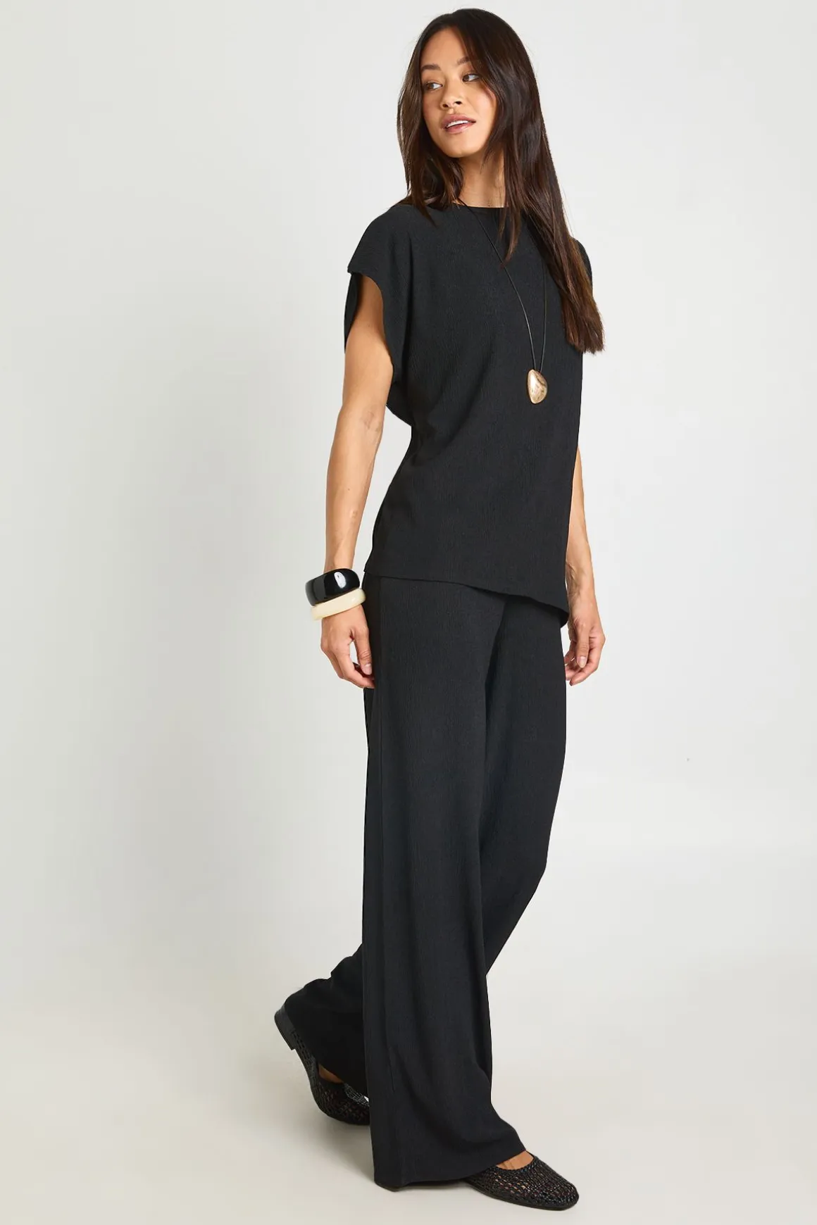 Ensemble Coordonné Haut Ourlet Asymétrique Froissé Et Pantalon Droit Jambe Large Tall