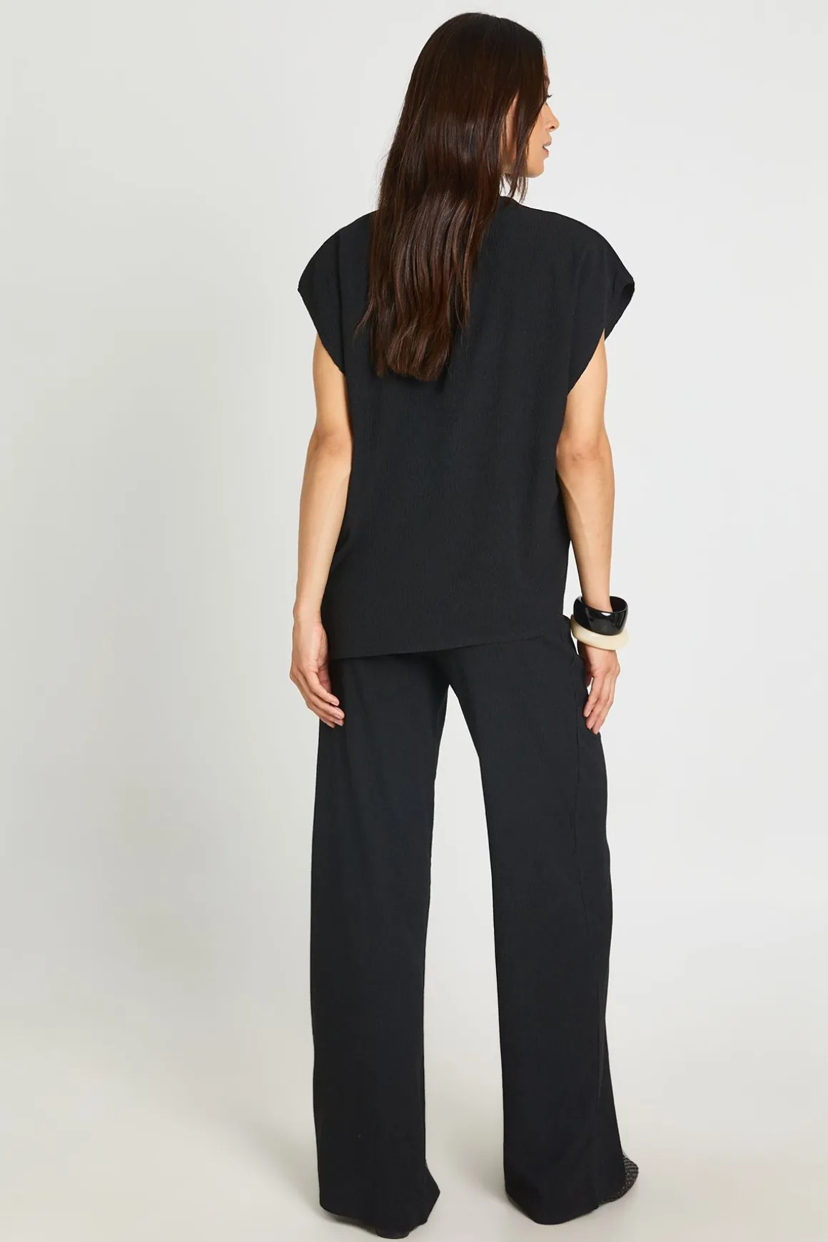Ensemble Coordonné Haut Ourlet Asymétrique Froissé Et Pantalon Droit Jambe Large Tall