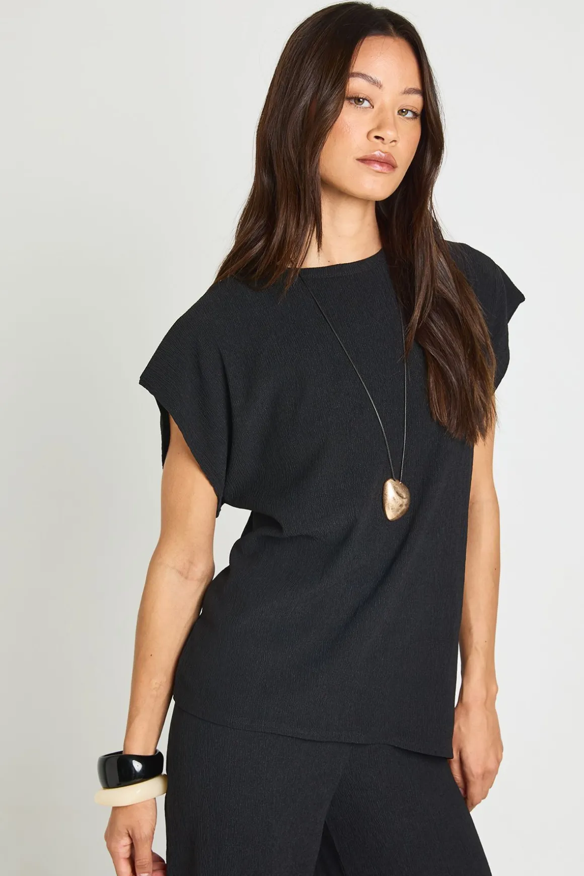 Ensemble Coordonné Haut Ourlet Asymétrique Froissé Et Pantalon Droit Jambe Large Tall