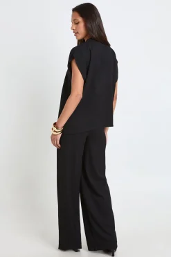 Ensemble Coordonné Haut Ourlet Asymétrique Froissé Et Pantalon Jambe Droite