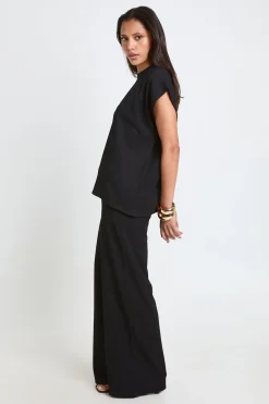 Ensemble Coordonné Haut Ourlet Asymétrique Froissé Et Pantalon Jambe Droite