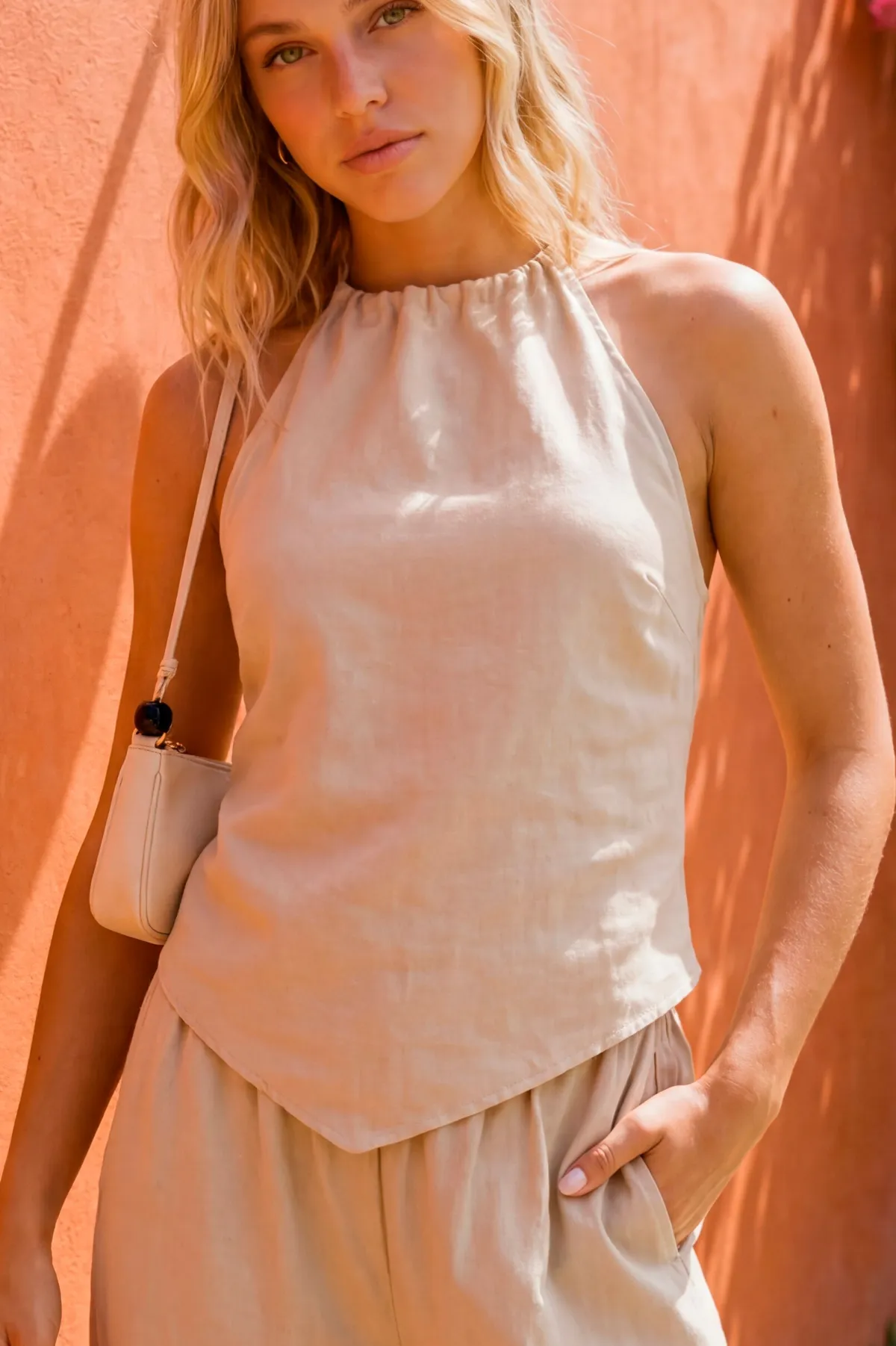 boohoo Ensemble Coordonné Haut À Ourlet Asymétrique Et Pantalon Ballon Aspect Lin<Femme Ensembles