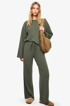 boohoo Ensemble coordonné : haut oversize froissé et pantalon à jambes larges<Femme Ensembles