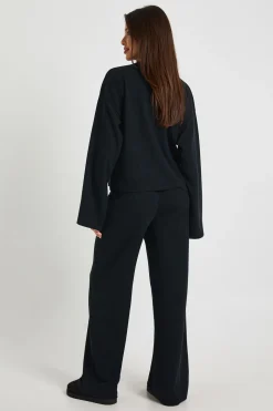 Ensemble coordonné haut oversize à manches longues effet froissé et pantalon à jambes larges