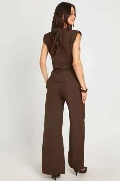 Ensemble Coordonné Haut À Épaulettes Asymétriques Et Pantalon Droit Jambe Haute