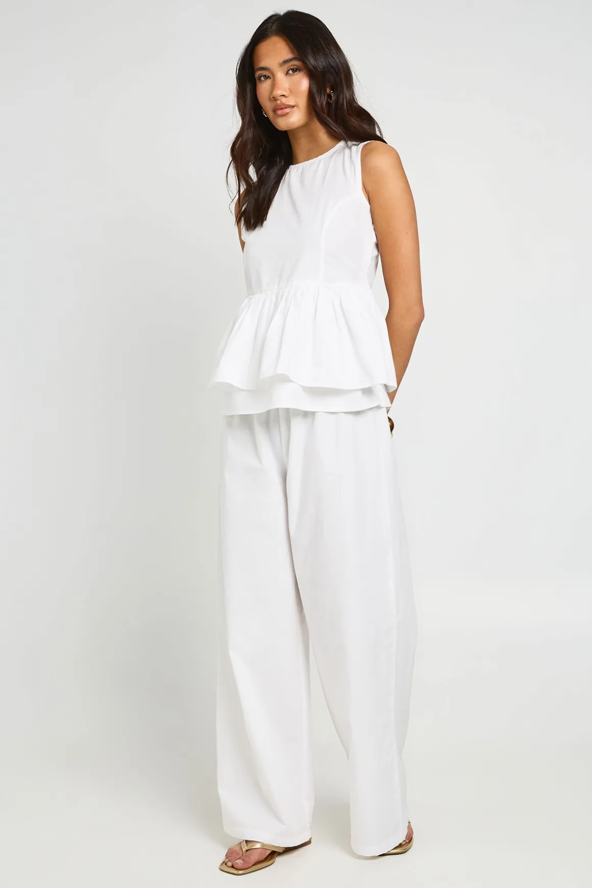 Ensemble Coordonné Haut Péplum Col Montant Et Pantalon