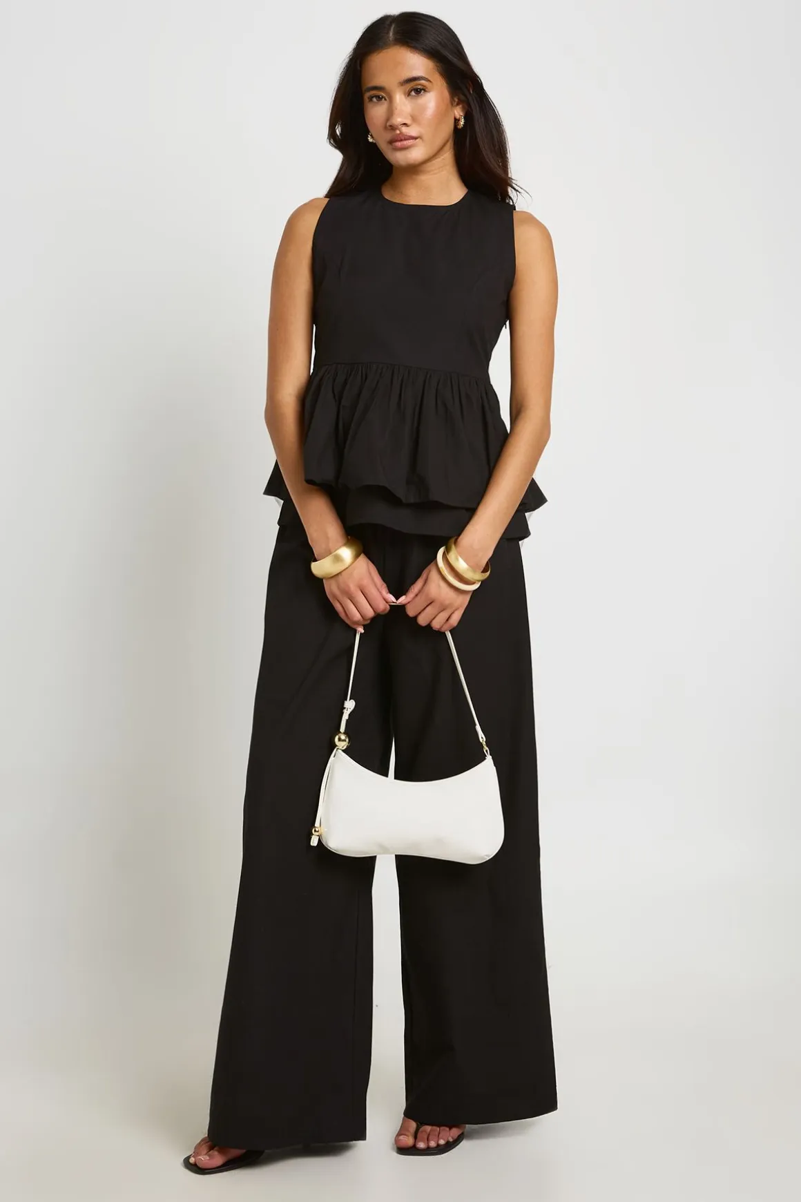 Ensemble Coordonné Haut Péplum Col Montant Et Pantalon