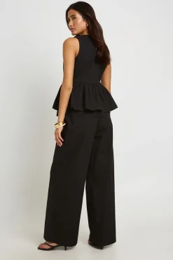 Ensemble Coordonné Haut Péplum Col Montant Et Pantalon