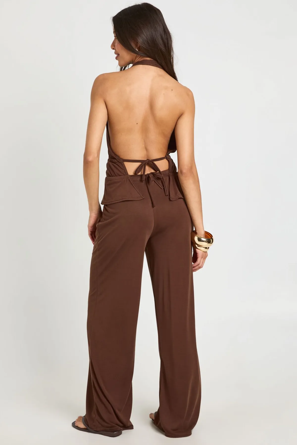 boohoo Ensemble Coordonné Haut Péplum Dos Noué Et Pantalon À Col Licou<Femme Ensembles