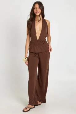 boohoo Ensemble Coordonné Haut Péplum Dos Noué Et Pantalon À Col Licou<Femme Ensembles