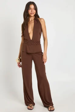 boohoo Ensemble Coordonné Haut Péplum Dos Noué Et Pantalon À Col Licou<Femme Ensembles
