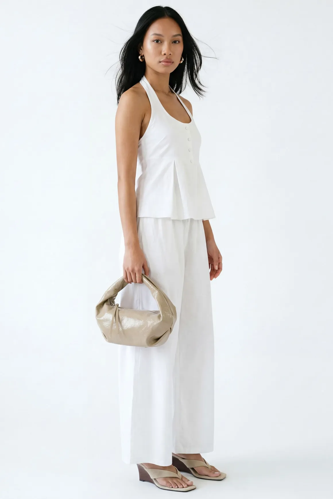 Ensemble Coordonné Haut Péplum Et Pantalon Large Effet Lin