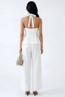 Ensemble Coordonné Haut Péplum Et Pantalon Large Effet Lin