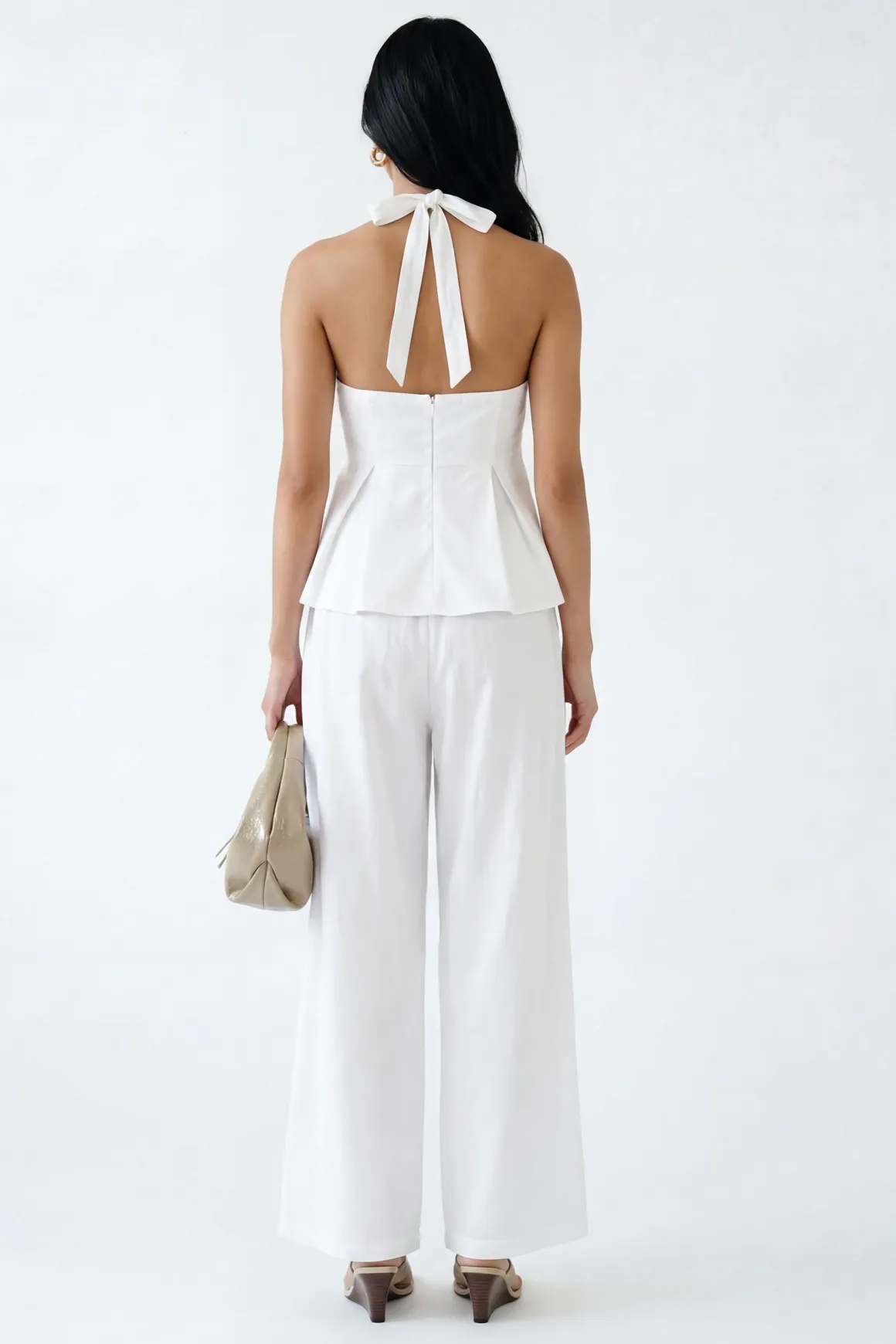 Ensemble Coordonné Haut Péplum Et Pantalon Large Effet Lin