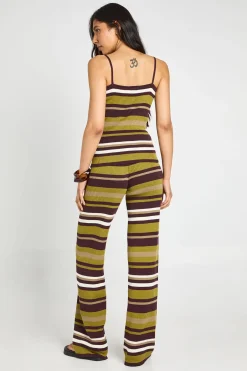 Ensemble Coordonné Haut Rayé Côtelé Long Et Pantalon Large