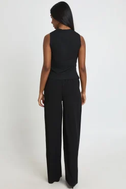 Ensemble Coordonné Haut Sans Manches Cache-cœur Col Montant Et Pantalon Large
