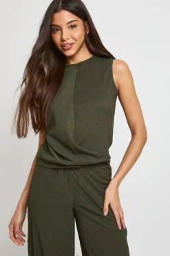 Ensemble Coordonné Haut Sans Manches Col Montant Cache-cœur Et Pantalon Large