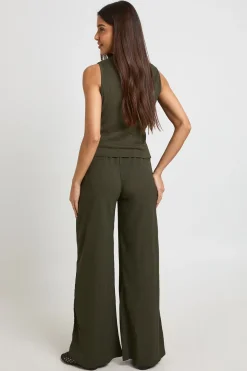 Ensemble Coordonné Haut Sans Manches Col Montant Cache-cœur Et Pantalon Large