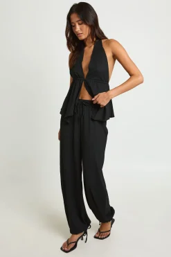 Ensemble Coordonné Haut Texturé Drapé Plongeant Et Pantalon Ballon