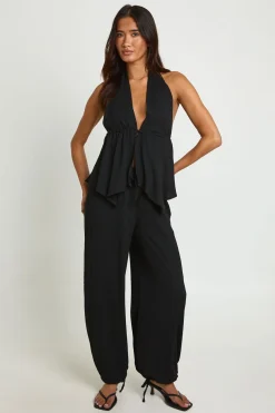 Ensemble Coordonné Haut Texturé Drapé Plongeant Et Pantalon Ballon